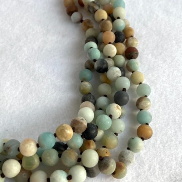 Multi-Strand 8mm Amazonite Beaded Collar Necklace 20" HOB 925 Knotted 5 Strand - Picture 9 of 12